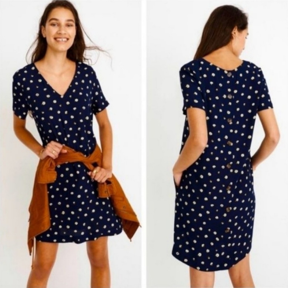 Madewell Button-Back Easy Shift Dress In Daisy‎ Dots XS